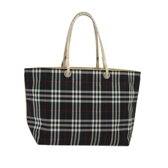 BURBERRY Nova Check Tote Bag Nylon Black Gold Auth bs24753 - Picture 1 of 16